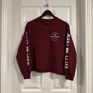 Maroon Salty Crew Long Sleeve T Shirt
